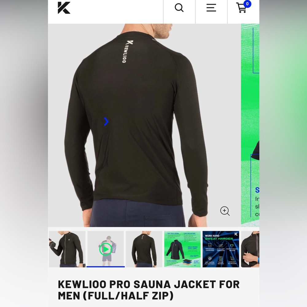 Kewlioo Men's xlSnug Tight Fit Sauna Jacket Black Full Zip